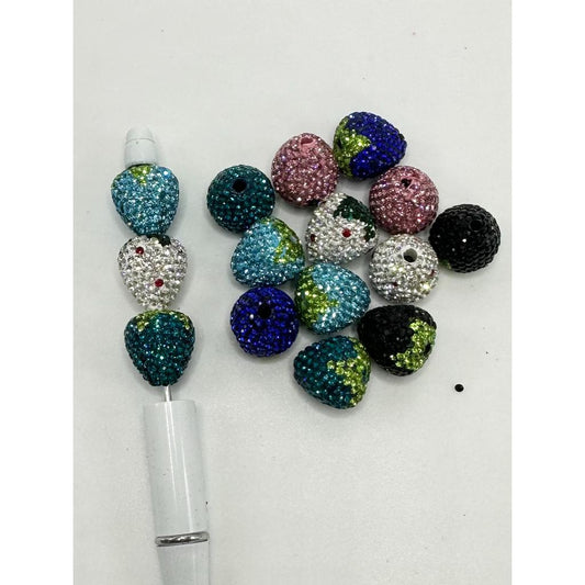 Strawberry Clay Beads with Rhinestones, 18mm by 16.5mm, ZY, Can Fit Pen
