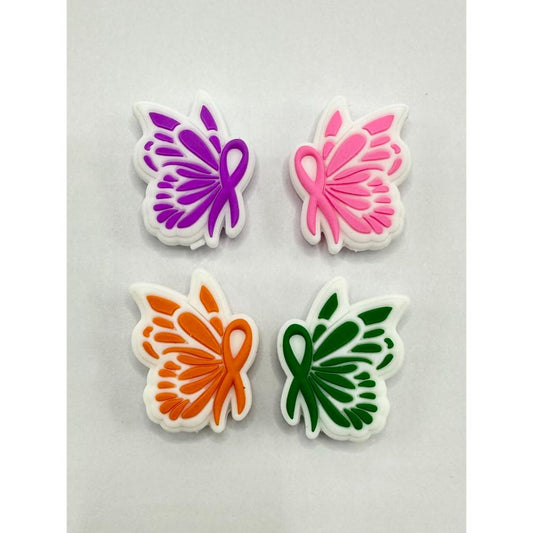 Breast Cancer Ribbon Butterfly Silicone Focal Beads