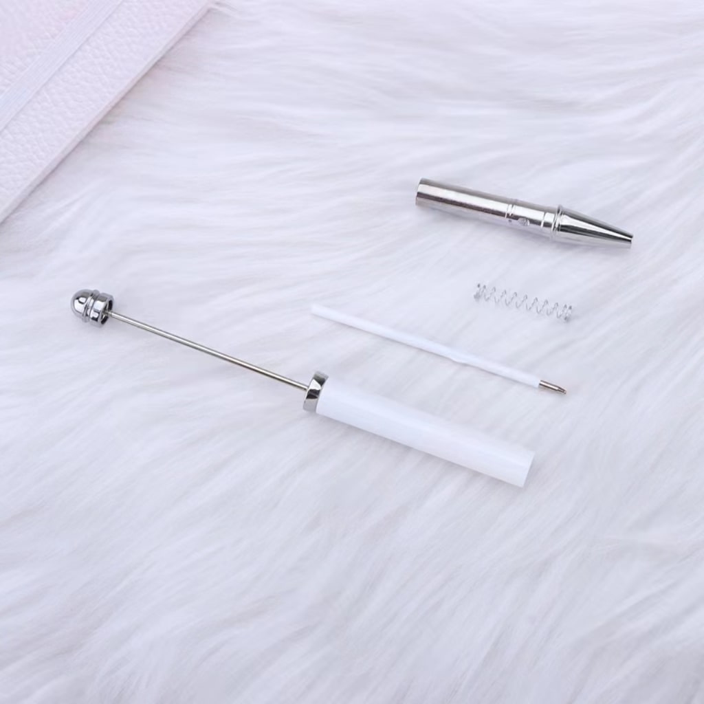 DIY Beadable Pens that can be Decorated with Pen Wraps and Beads, White-Silver Color