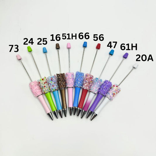 Beadable Pens with Flatback Rhinestones in Mix Solid Colors with AB Finish and Bubbly Wraps