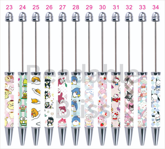 DIY Plastic Beadable Pens with Cartoon Prints, Random Mix