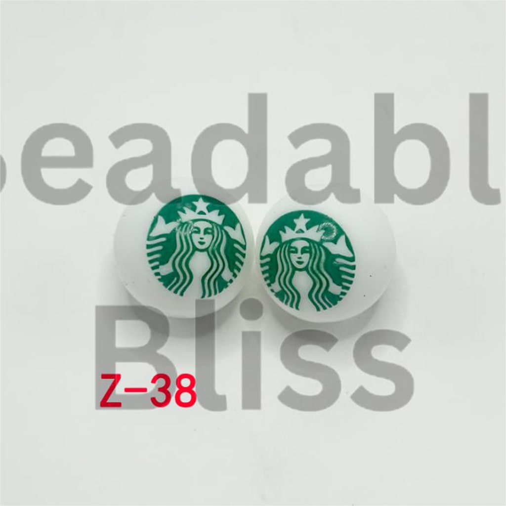Coffee Round Printed Silicone Beads 15mm, Number Z-38
