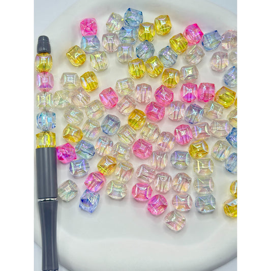 UVコーティング半透明多面体アクリルビーズ、ランダムミックス、10MM×11MM