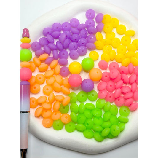 Abacus Silicone Beads, Silicone Lentil Beads in Neon Color, Abacus Bead Spacers, 12mm