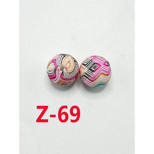 カラフルなフットボールストライププリントシリコンビーズ 15mm、番号Z-69