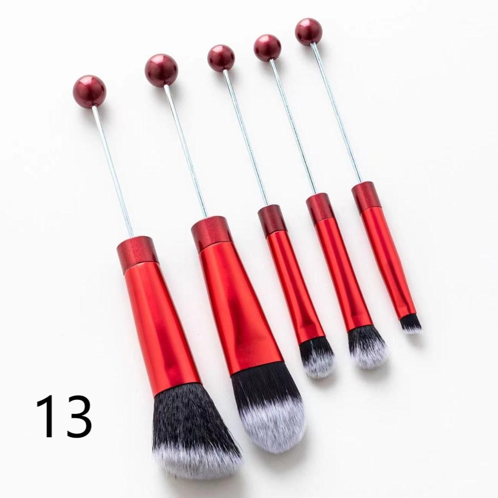 Beadable Makeup Brushes, Beaded Make Up Brush Solid And Ombre Color (1 Set = 5 pieces)