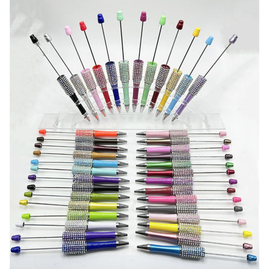 Solid Color Beadable Pen with AB Color Rhinestones, Random Mix