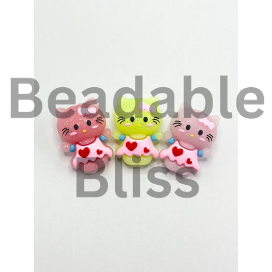 3D かわいい HK 子猫 猫 ハート ドレス シリコン フォーカル ビーズ