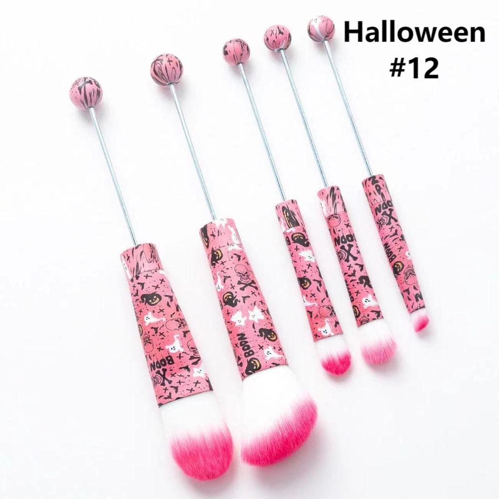 Metal Beadable Halloween Printed Makeup Brushes (1 Set = 5 pieces)