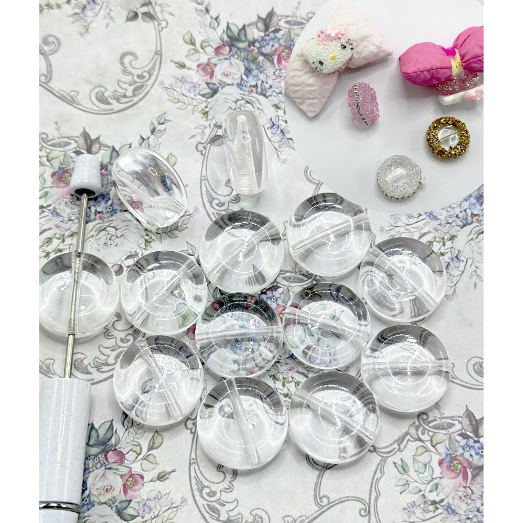 DIY クリアラウンドクッキーシェイプベースアクリルビーズアクセサリー、22MM