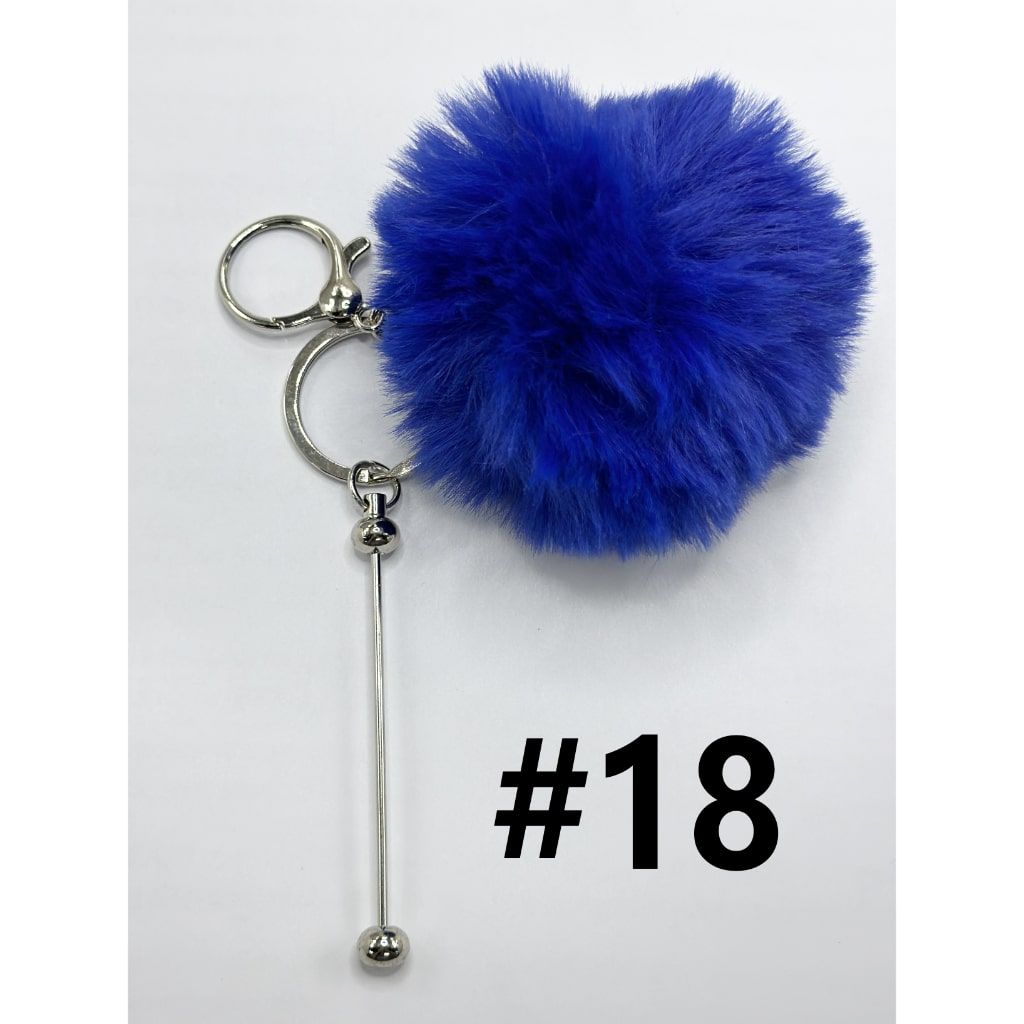 8CM Fluffy Pom Pom Balls with Metal Beadable Keychain with Bar and Lobster Clasp