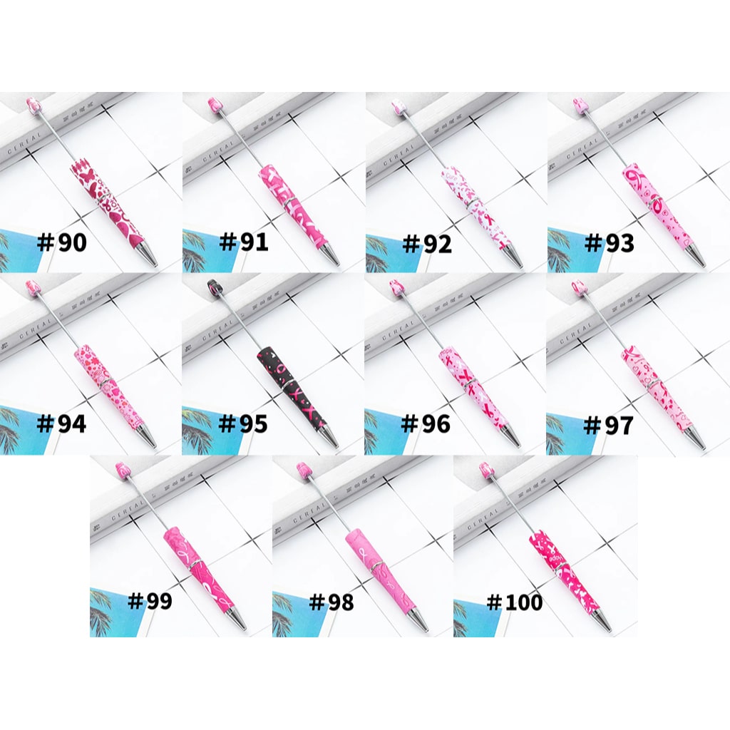 Breast Cancer Pens, Printed Beadable Pens with Ribbon for Cancer Awareness