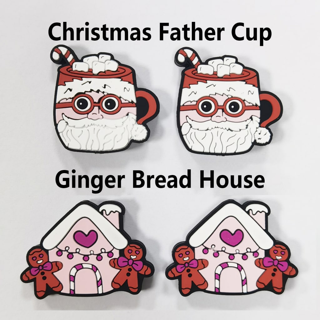 Pink Christmas Father Cup Ginger Bread House Silicone Focal Beads
