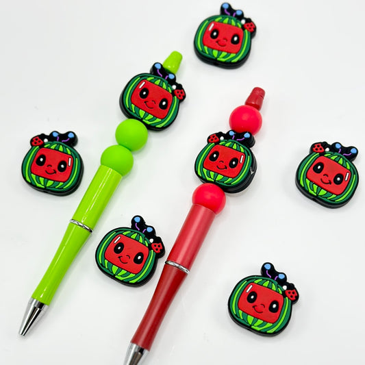 Vivid Watermelon Fruit Red Smile Face Silicone Focal Beads (Ship out in Around 4-6 Days after Ordering)
