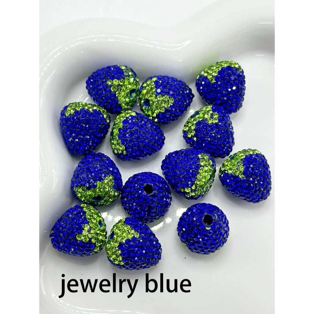 Strawberry Clay Beads with Rhinestones  18mm by 16.5mm, ZY, Can Fit Pen