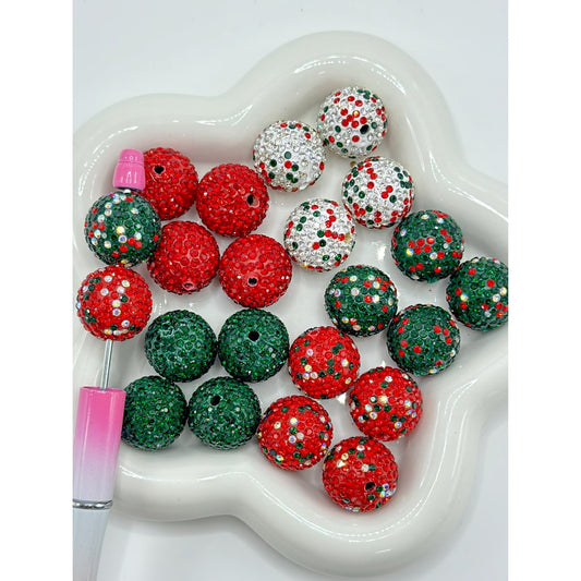 Bling Bling Christmas Round Clay Beads with Rhinestones, 20MM