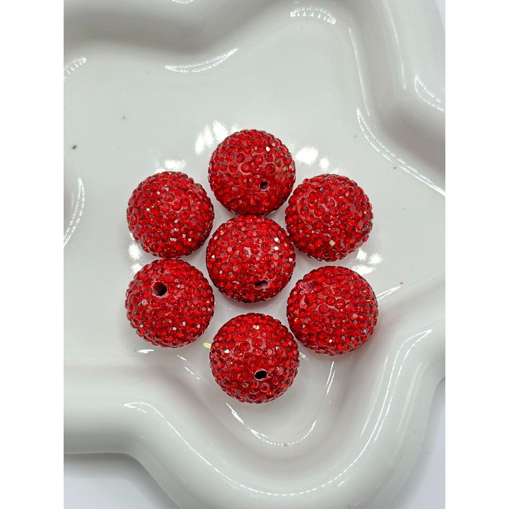 Bling Bling Christmas Round Clay Beads with Rhinestones, 20MM