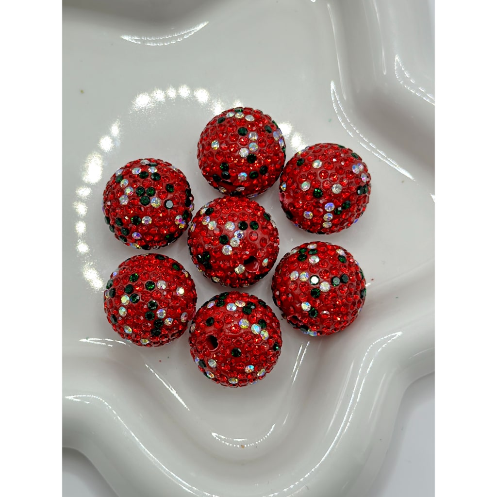 Bling Bling Christmas Round Clay Beads with Rhinestones, 20MM