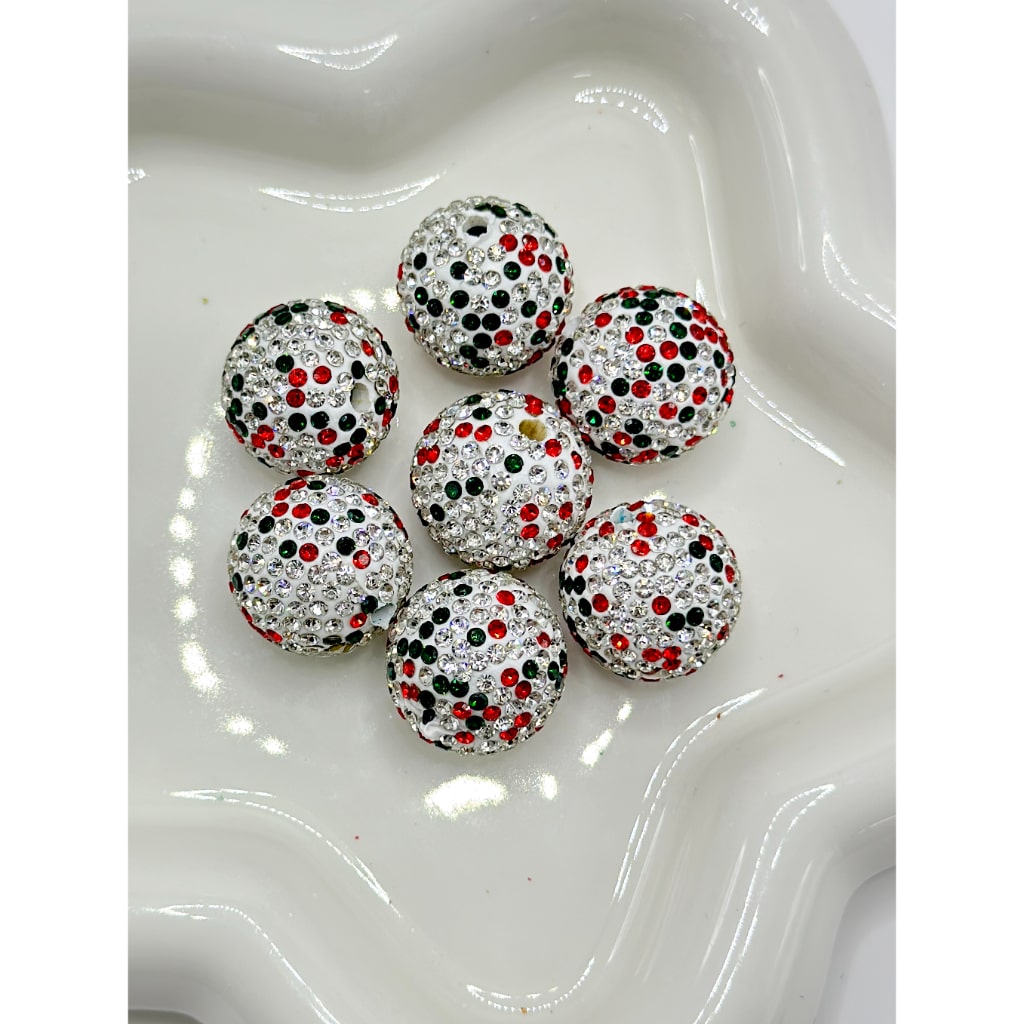 Bling Bling Christmas Round Clay Beads with Rhinestones, 20MM