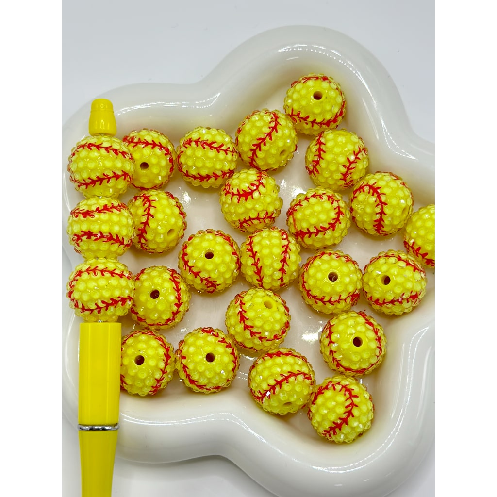Sports Beads, Mix of Sports Balls Football Basketball Soccer Baseball Round Acrylic Beads, 20mm