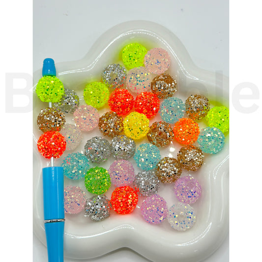 Colorful Round Clear Acrylic Sugar Beads with Shiny Confetti, Random Mix, 16MM