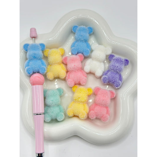 大きな単色かわいいフロックベアアクリルビーズ、ランダムミックス、34×23MM