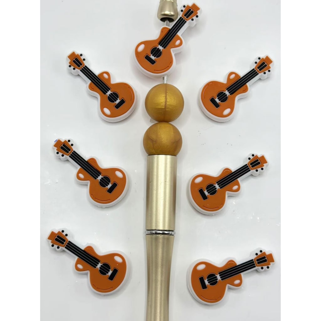 Mini Cute Brown Guitar Music Instruments Silicone Focal Beads ...