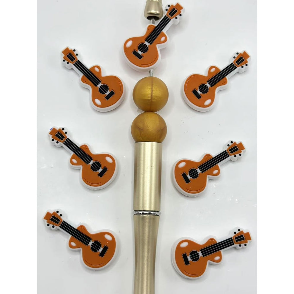 Mini Cute Brown Guitar Music Instruments Silicone Focal Beads ...