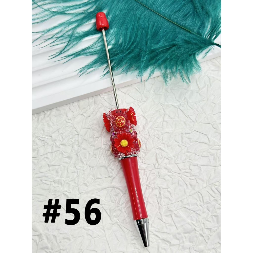 Beadable Plastic Pens in Solid Colors with Small Flowers Cute Turtles Shiny Pearls