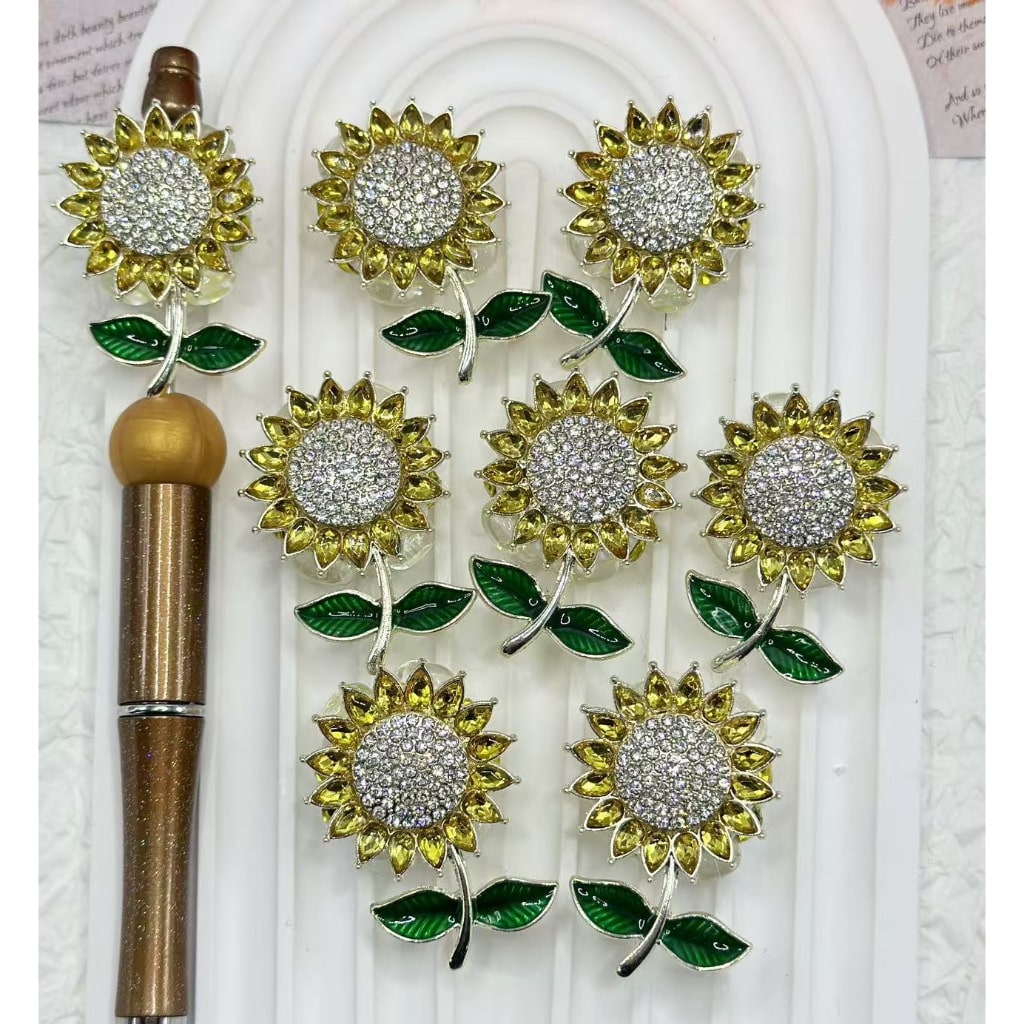 Bling Bling Cute Alloy Sunflower with Small Flowers White Pearls Shiny Rhinestones Star Butterfly Diamonds Clay Beads, Around 40*28MM