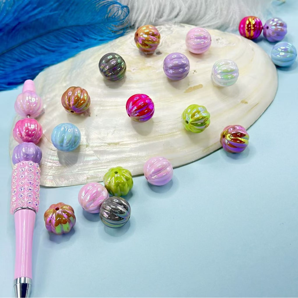 UV Finish Multi-Color Pumpkin Acrylic Beads, Random Mix, 16MM