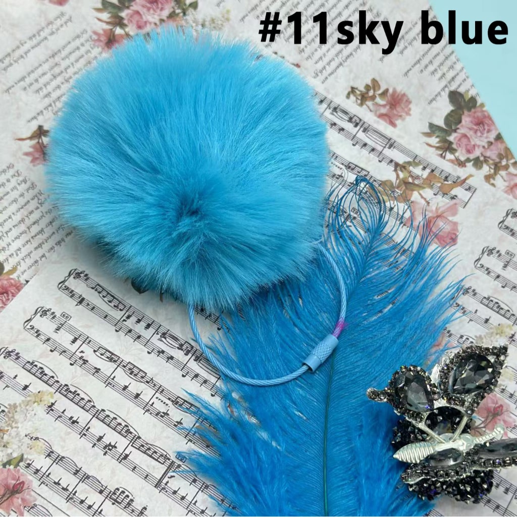 Fluffy Pom Pom Balls with Elastic Loop 80MM with Metal Keychain Ring Loop , Random Mix