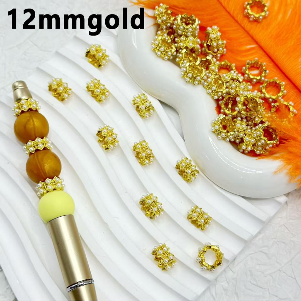 Bling Bling Silver Gold Metal Wavy Double Sides Spacer with White Pearls Chain , 12MM