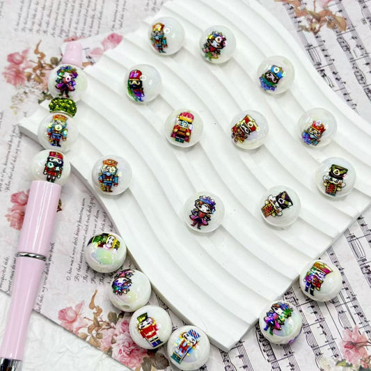 UV仕上げ キング クイーン プリンス プリンセス ナイト ジェネラル ホワイト ラウンド アクリルビーズ ランダムミックス 16mm