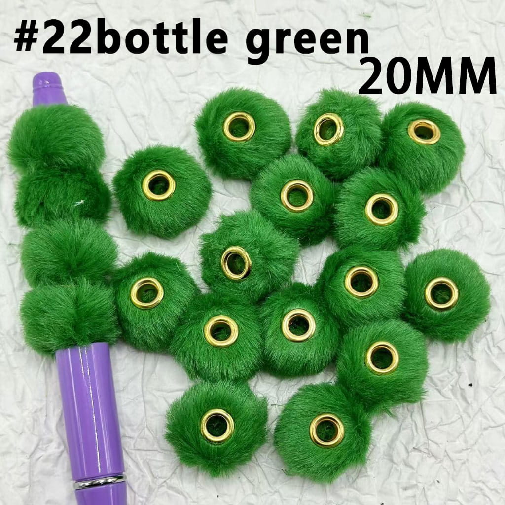 Pom Pom Fluffy Hard Beads and in Solid Colors, 20MM