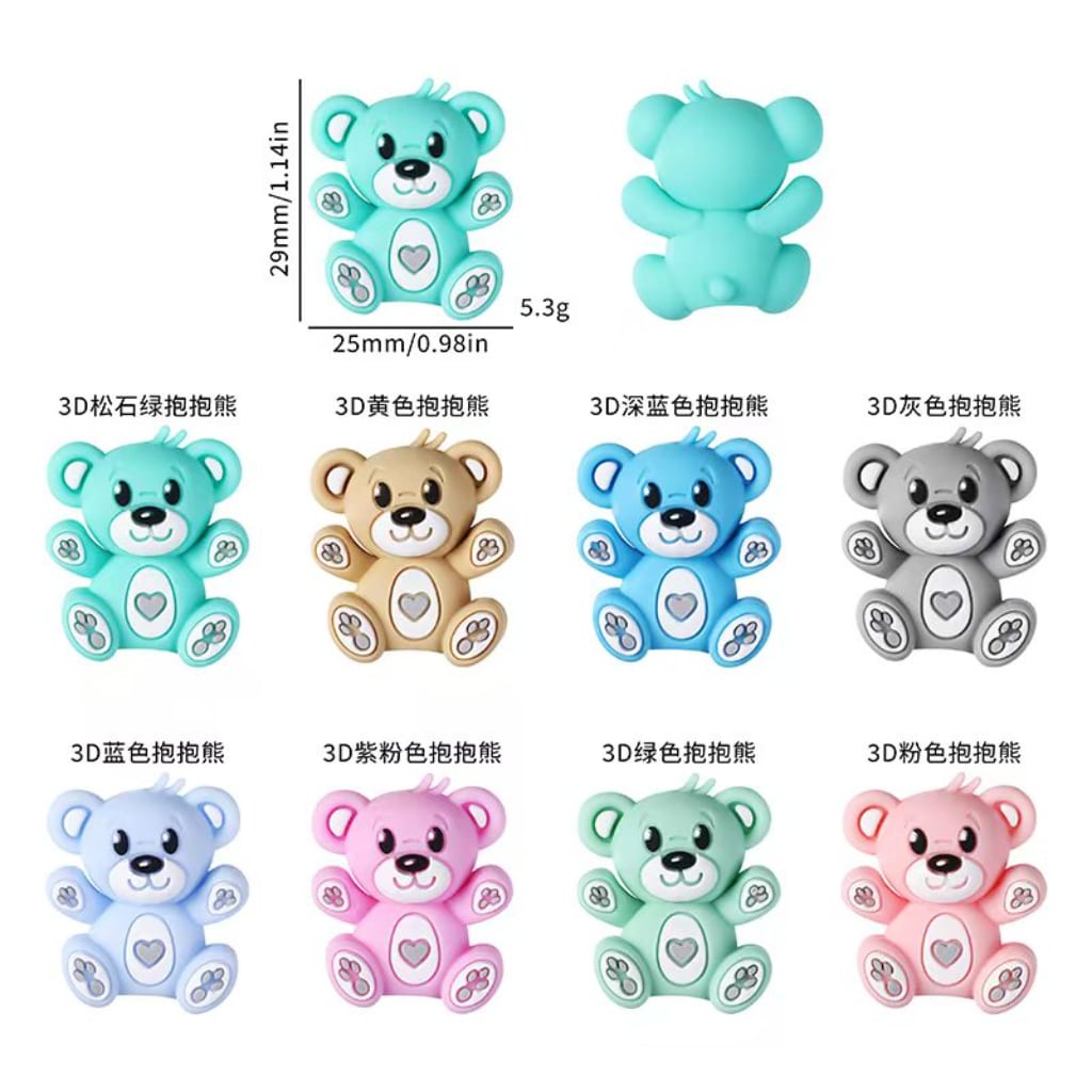 3D Cute Bears Silicone Focal Beads
