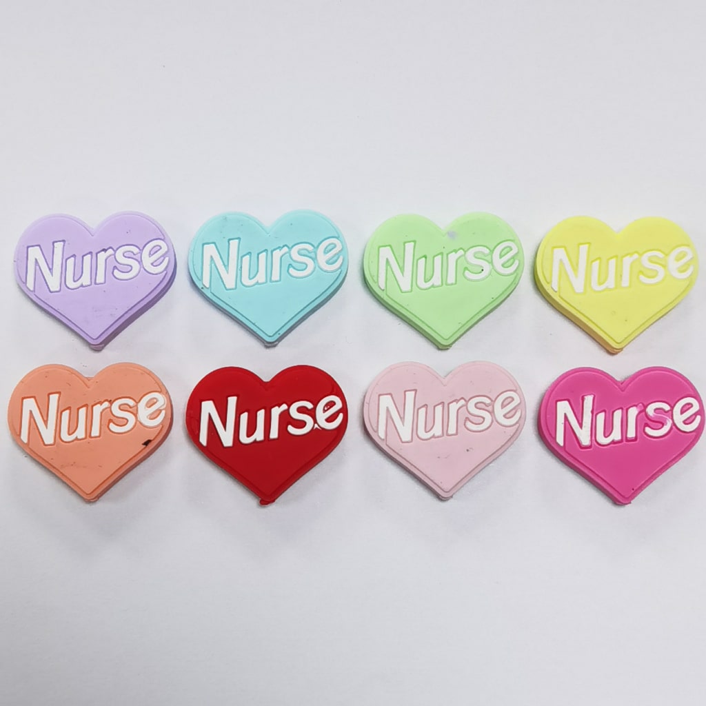 Colorful Nurse Hearts Silicone Focal Beads, Random Mix