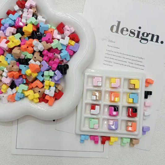 Mini Cute Colorful Building Toy Blocks Bricks Acrylic Beads, Random Mix, Around 12*12MM