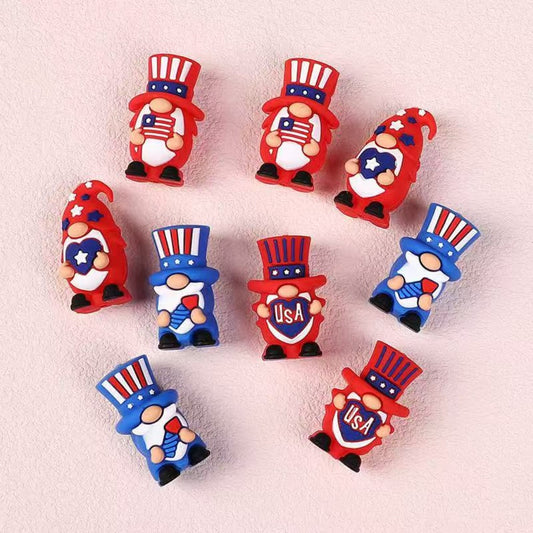 3D Little Cute Gnome USA America Patriotism Independence Day Silicone Focal Beads