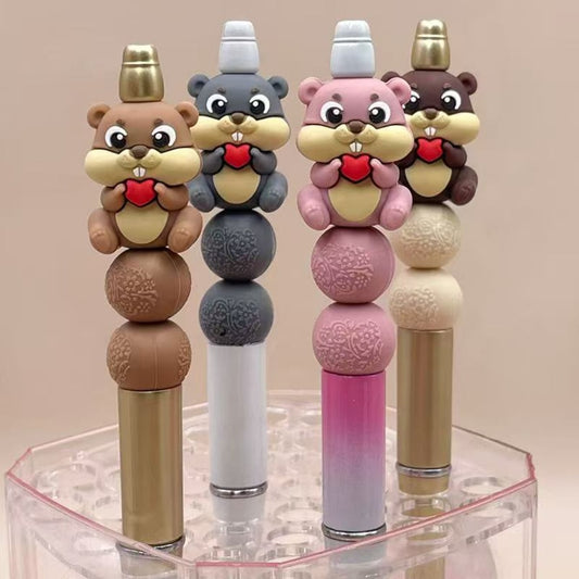 3D Cute Hamsters Hold Red Hearts Silicone Focal Beads