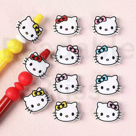 Cute Sanri HK Kitten Head with Bows Silicone Focal Beads