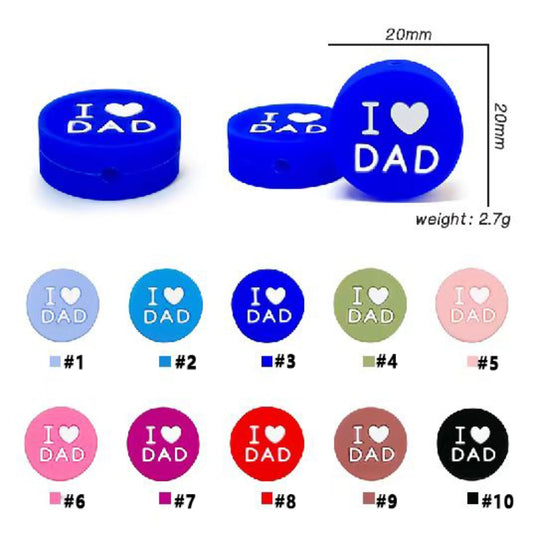I Love Dad Round Silicone Focal Beads, Random Mix