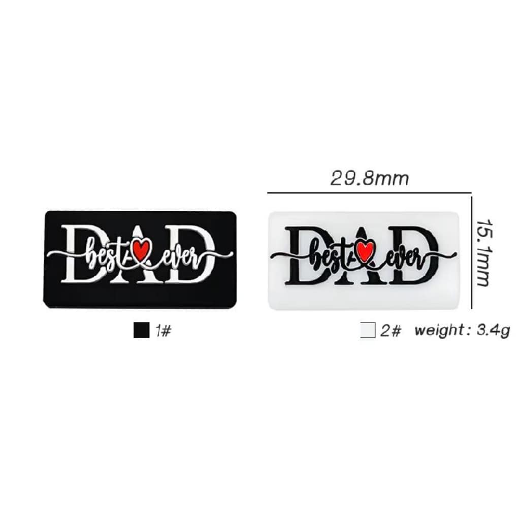 Black White Best Dad Ever with Red Hearts Silicone Focal Beads