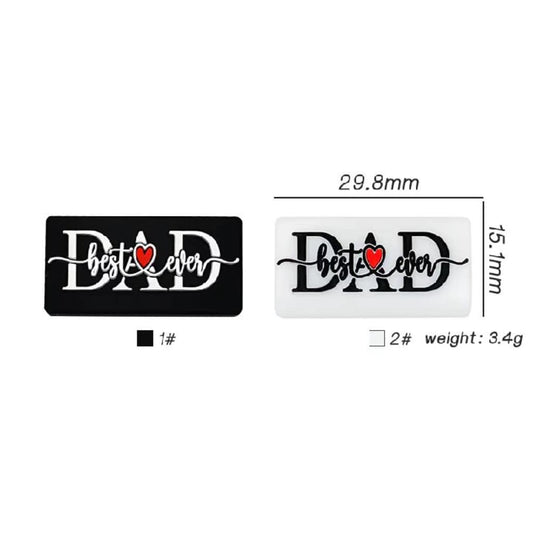 Black White Best Dad Ever with Red Hearts Silicone Focal Beads