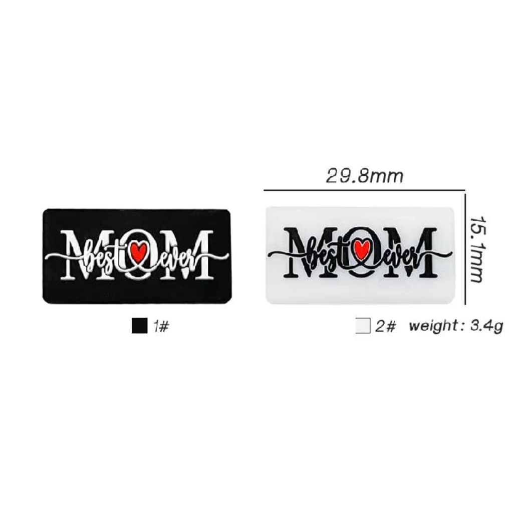 Black White Best Mom Ever with Red Hearts Silicone Focal Beads