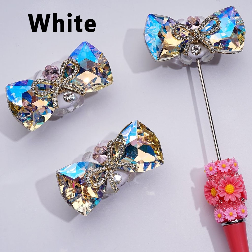 Bling Bling Fancy Silver Gold Alloy Bowknot Ribbon with Dazzling Large Rhinestones Clear Mini Rhinestones Cute Butterflies Flowers Hearts Clay Beads, Around 50*24MM
