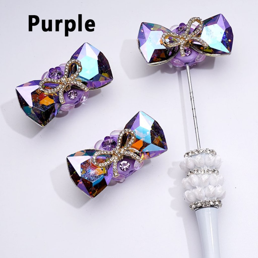 Bling Bling Fancy Silver Gold Alloy Bowknot Ribbon with Dazzling Large Rhinestones Clear Mini Rhinestones Cute Butterflies Flowers Hearts Clay Beads, Around 50*24MM