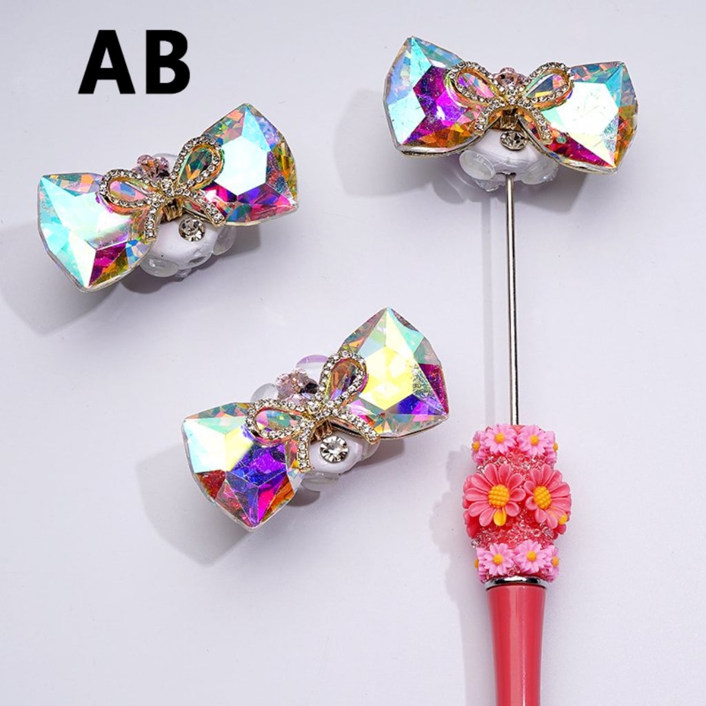 Bling Bling Fancy Silver Gold Alloy Bowknot Ribbon with Dazzling Large Rhinestones Clear Mini Rhinestones Cute Butterflies Flowers Hearts Clay Beads, Around 50*24MM