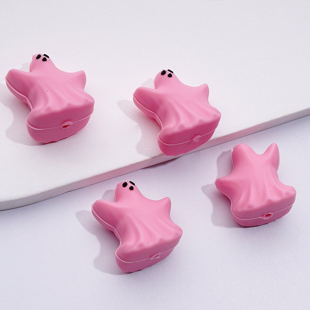 3D Vivid White Purple Pink Ghost Halloween Silicone Focal Beads