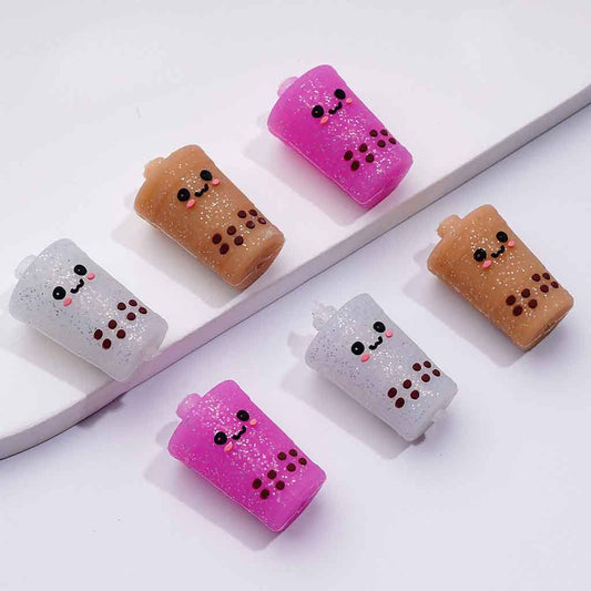 3D Cute Smile Face Glitter Bubble Pearl Milk Tea Bottle Cup Silicone Focal Beads